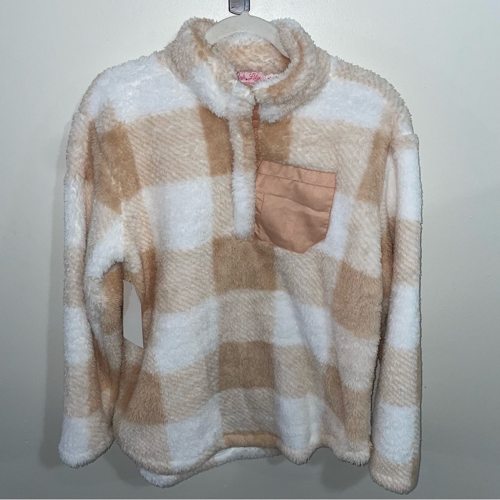 Pink Lily NWT Sherpa pullover Quarter Zip Front Neutral Colors Sz L